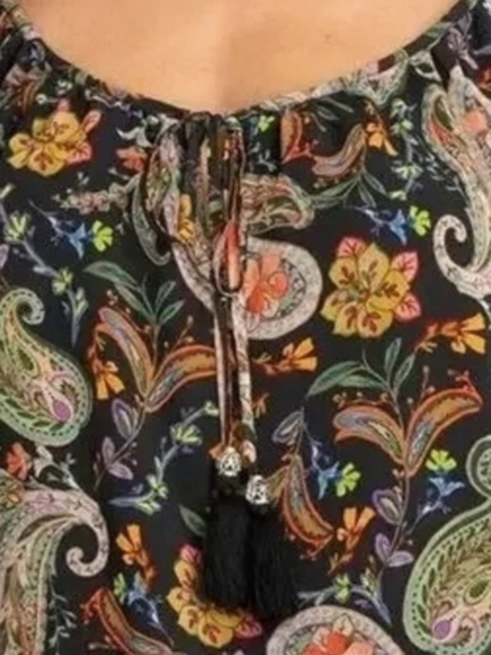 Johnny Was Jade Adela Paisley Peasant Blouse Black XL L184217 - Picture 11 of 11